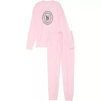 Victoria's Secret Хлопковый длинный пижамный комплект / Пижамный комплект цвета «розовый лепесток» для женщин, розовый