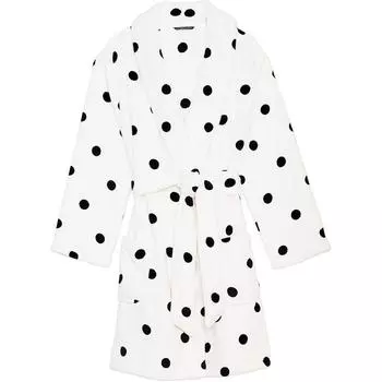 Victoria's Secret Короткий уютный халат/черно-белый пижамный халат в горошек женский белый черный