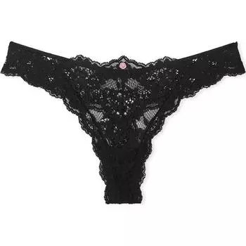 Victoria's Secret Кружевные трусики-стринги DREAM ANGELS / Черные женские трусики-стринги, 1 упаковка, черные