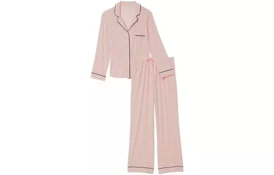 Victoria's Secret Модальный длинный пижамный комплект, женский, розовый, оранжевый, в горошек