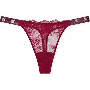 Victoria's Secret Очень сексуальные блестящие трусики-стринги с розовым кружевом на бретельках / красные трусы Campari, женские, 1 упаковка, красные