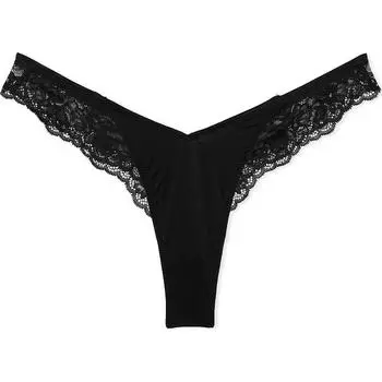 Victoria's Secret Очень сексуальные розовые стринги с высоким вырезом и кружевной отделкой, черные, женские, 1 упаковка