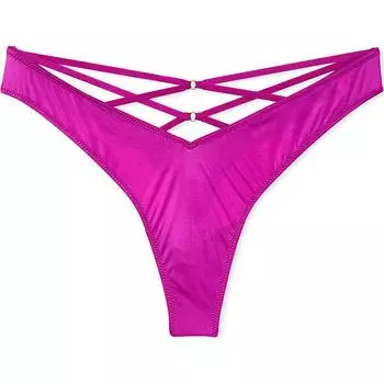 Victoria's Secret Очень сексуальные розовые трусики-стринги с высоким вырезом и кружевной отделкой, женские, 1 упаковка, ярко-розовые