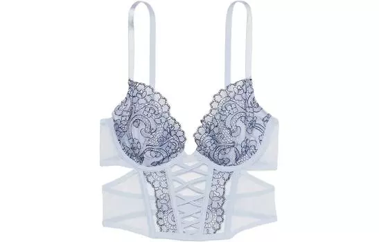Victoria's Secret PINK/DREAMANGELS Бохо-бюстгальтер-корсет с глубоким вырезом и цветочной вышивкой, синий цвет для женщин