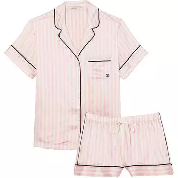 Victoria's Secret Пижамный комплект из атласа с короткими рукавами/розовый пижамный комплект Iconic Strape для женщин, розовый