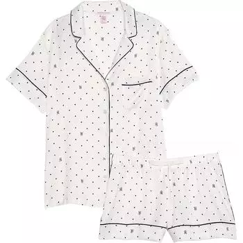 Victoria's Secret Пижамный комплект из атласа с короткими рукавами / Пижамный комплект из ботинок для женщин, цвет "кокосовый белый"