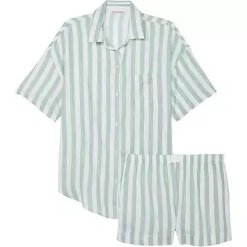 Victoria's Secret Пижамный комплект из хлопка и модала, розовый, с синими полосками, полумесяц, женский, в зеленую морскую соль