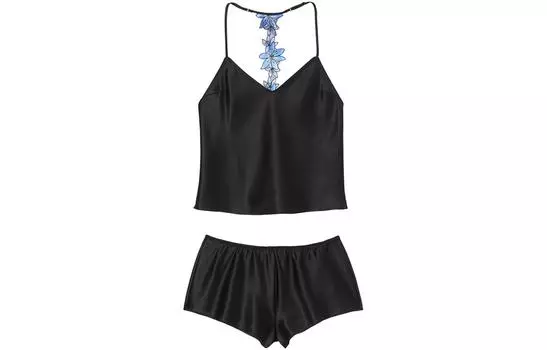 Victoria's Secret Пижамный комплект женский черно-синий с цветами