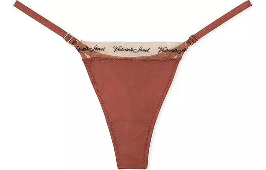 Victoria's Secret РОЗОВЫЕ ОЧЕНЬ СЕКСУАЛЬНЫЕ регулируемые трусики-стринги с вышитым логотипом, женские, 1 упаковка, коричневые