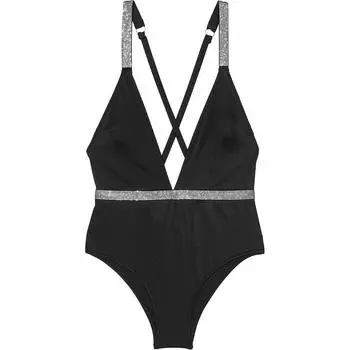 Victoria's Secret Слитный купальник Shine Plunge/черный, женский, черный