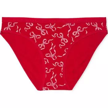 Victoria's Secret Трусики-бикини из эластичного хлопка, красные, с розовыми бантиками, женские, 1 шт., красные