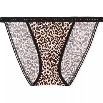 Victoria's Secret Трусики-бикини стринги из эластичного хлопка / женские трусы-стринги с леопардовым принтом, 1 шт