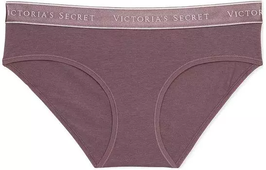 Victoria's Secret Трусики-хипхуггеры из розового хлопка с логотипом/цвета какао, женские, 1 упаковка, темно-фиолетовые