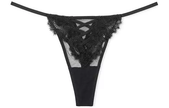 Victoria's Secret Трусики-стринги DREAM ANGELS Boho Floral/Black, женские, 1 упаковка, черные