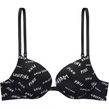 Victoria's Secret Женский бюстгальтер PINK Girlish с черным буквенным принтом