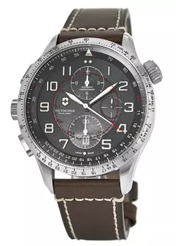 Victorinox Swiss Army Airboss Mach 9 Автоматический хронограф Черный циферблат Коричневый Кожаный Srap Мужские часы 241710