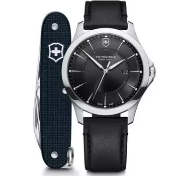 Victorinox Swiss Army Alliance кварцевые мужские часы с черным циферблатом и кожаным ремешком 241904.1