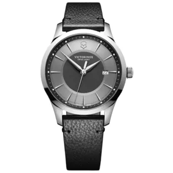 Victorinox Swiss Army Alliance кварцевые мужские часы с серым циферблатом и черным кожаным ремешком 241804