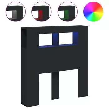 VidaXL Изголовье LED, черное, 100x18,5x103,5 см, материал дерева, черный