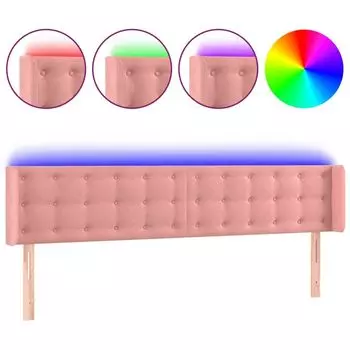 VidaXL Изголовье LED розовое 163x16x78/88 см бархат, розовый