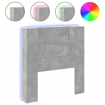 VidaXL Изголовье LED с полками бетонно-серый 100x16,5x103,5 см