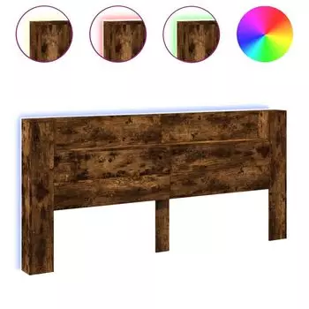 VidaXL Изголовье LED с полкой из дымчатого дуба 220x16,5x103,5 см, коричневый