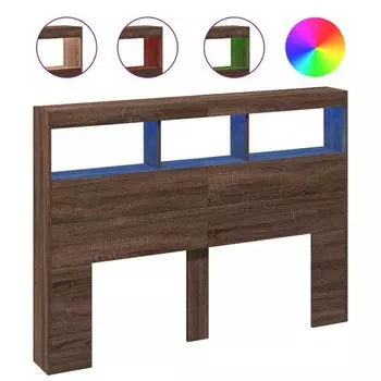 VidaXL Изголовье LED с полкой под коричневый дуб 140x17x102 см
