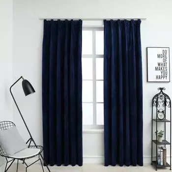 VidaXL Крючки для плотных штор, 2 шт. Бархатные темно-синие 140x245см - Шторы - Шторы - Шторы с металлическими люверсами - Шторы с металлическими люверсами, синий
