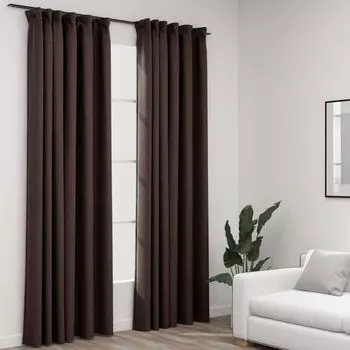 VidaXL Крючки для плотных штор, имитация льна, 2 шт., темно-серый, 140x245 см, серо-коричневый