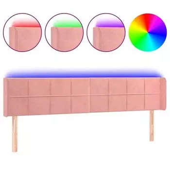 VidaXL LED Изголовье кровати Розовый 203x16x78/88 см Бархат
