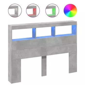 VidaXL LED изголовье с полками бетонно-серый 140x17x102 см