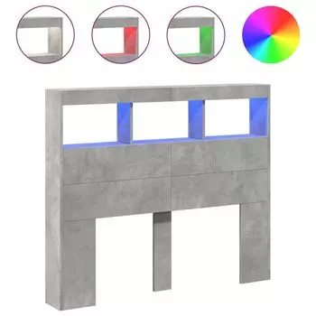 VidaXL LED изголовье с полками бетонно-серый 120x17x102 см
