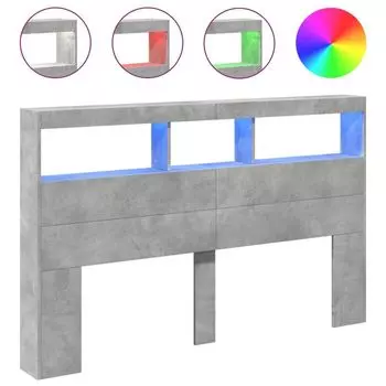 VidaXL LED изголовье с полкой бетонно-серый 160x17x102 см