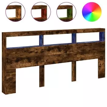 VidaXL LED изголовье с полкой из дымчатого дуба 220x17x102 см, коричневый