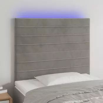 VidaXL LED изголовье светло-серое 100x5x118/128 см бархат, серый