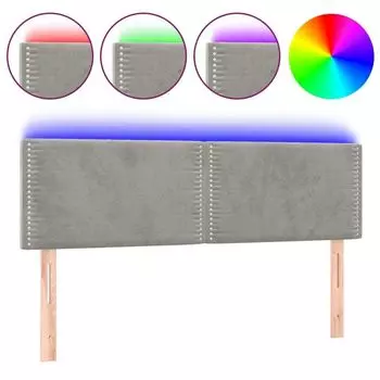 VidaXL LED изголовье светло-серое 144x5x78/88 см бархат, серый