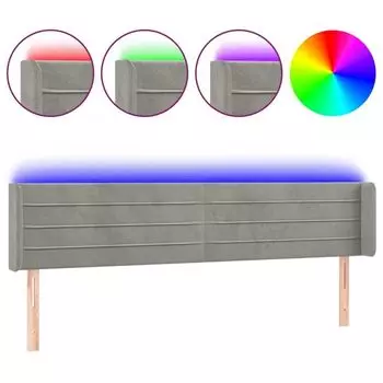 VidaXL LED изголовье светло-серое 203x16x78/88 см бархат, серый