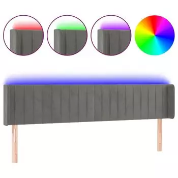 VidaXL LED изголовье темно-серое 163x16x78/88 см бархат
