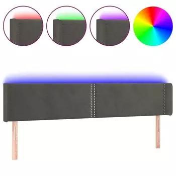 VidaXL LED изголовье темно-серое 203x16x78/88 см бархат, серый