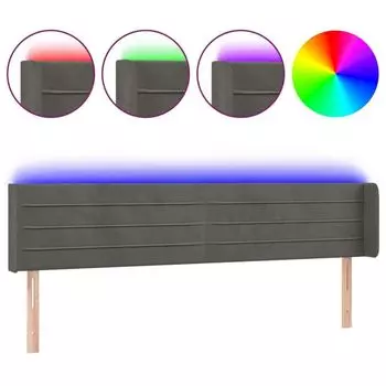 VidaXL LED изголовье темно-серое 203x16x78/88 см бархат, серый