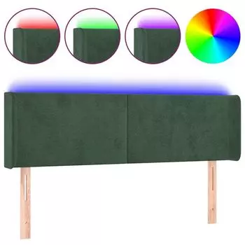 VidaXL LED изголовье темно-зеленое 147x16x78/88 см бархат