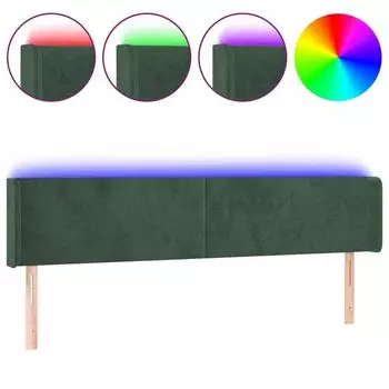 VidaXL LED изголовье темно-зеленое 163x16x78/88 см бархат