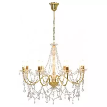 VidaXL Люстра с бусинами золотистая, 8 цоколей E14