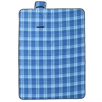 VidaXL Одеяло для пикника складное, синее в клетку, 200x150 см, бархатное