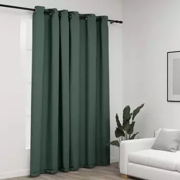 VidaXL Плотная штора с люверсами Linen Look Green 290x245 см - Шторы - Шторы - Шторы с металлическими люверсами - Шторы с металлическими люверсами, зеленый