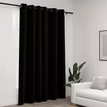 VidaXL Плотная штора с люверсами Linen Look Black 290x245 см - Шторы - Шторы - Шторы с металлическими люверсами - Шторы с металлическими люверсами, черный
