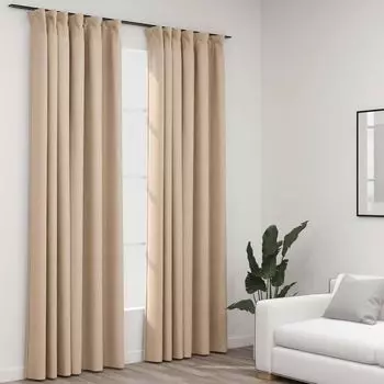 VidaXL Плотные шторы Крючки под лен 2 шт. Бежевый 140x225 см - Шторы - Шторы - Шторы с металлическими люверсами - Шторы с металлическими люверсами