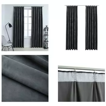 VidaXL Плотные шторы с крючками, 2 шт. бархатные антрацитовые 140x175см - Шторы - Шторы - Шторы с металлическими люверсами - Шторы с металлическими люверсами, серый