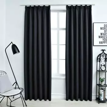 VidaXL Плотные шторы с крючками, 2 шт., черные, 140x245 см - Шторы - Шторы - Шторы с металлическими люверсами - Шторы с металлическими люверсами, черный