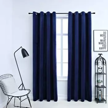 VidaXL Плотные шторы с люверсами 2 шт. Бархатные темно-синие 140x245см - Шторы - Шторы - Шторы с металлическими люверсами - Шторы с металлическими люверсами, синий